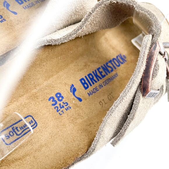 Birkenstock Arizona Sandals Taupe Leather Slides Sz 38 / 7 NARROW Women's - Picture 9 of 12